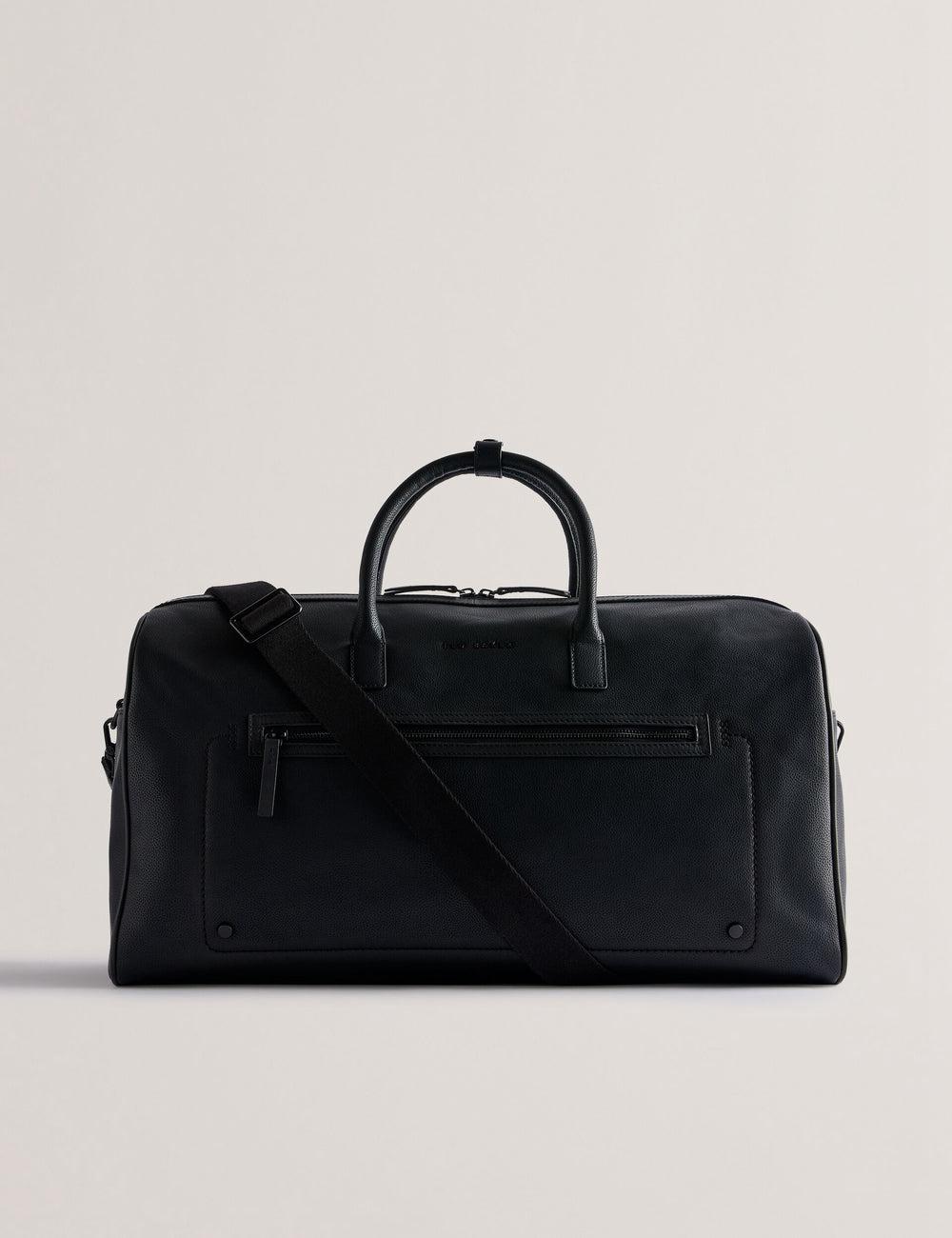 Black Ted Baker LANDERS - Textured Leather Zip Pocket Men Holdall Bags | Ireland  7308-SQUWC