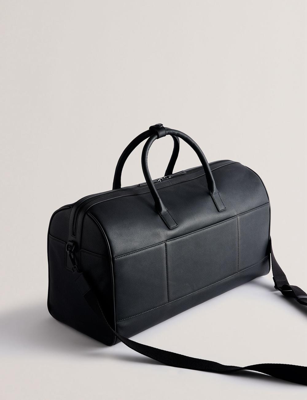 Black Ted Baker LANDERS - Textured Leather Zip Pocket Men Holdall Bags | Ireland  7308-SQUWC