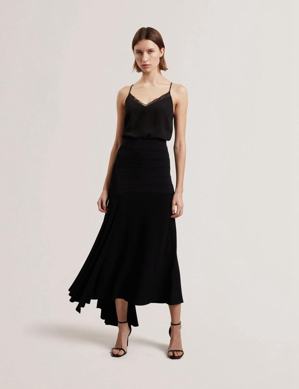 Black Ted Baker LAURRIE - Asymmetric Waterfall Hem Knitted Women Midi Skirts | Ireland  1457-ETYSK