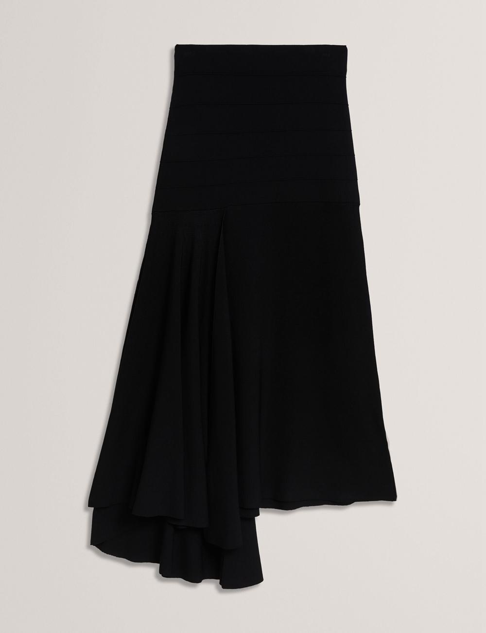 Black Ted Baker LAURRIE - Asymmetric Waterfall Hem Knitted Women Midi Skirts | Ireland  1457-ETYSK