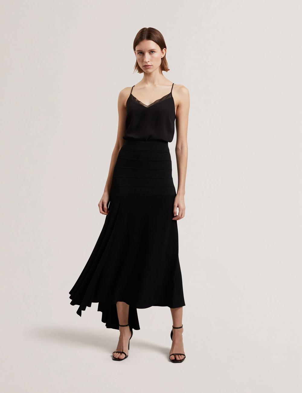 Black Ted Baker LAURRIE - Asymmetric Waterfall Hem Knitted Women Midi Skirts | Ireland  1457-ETYSK