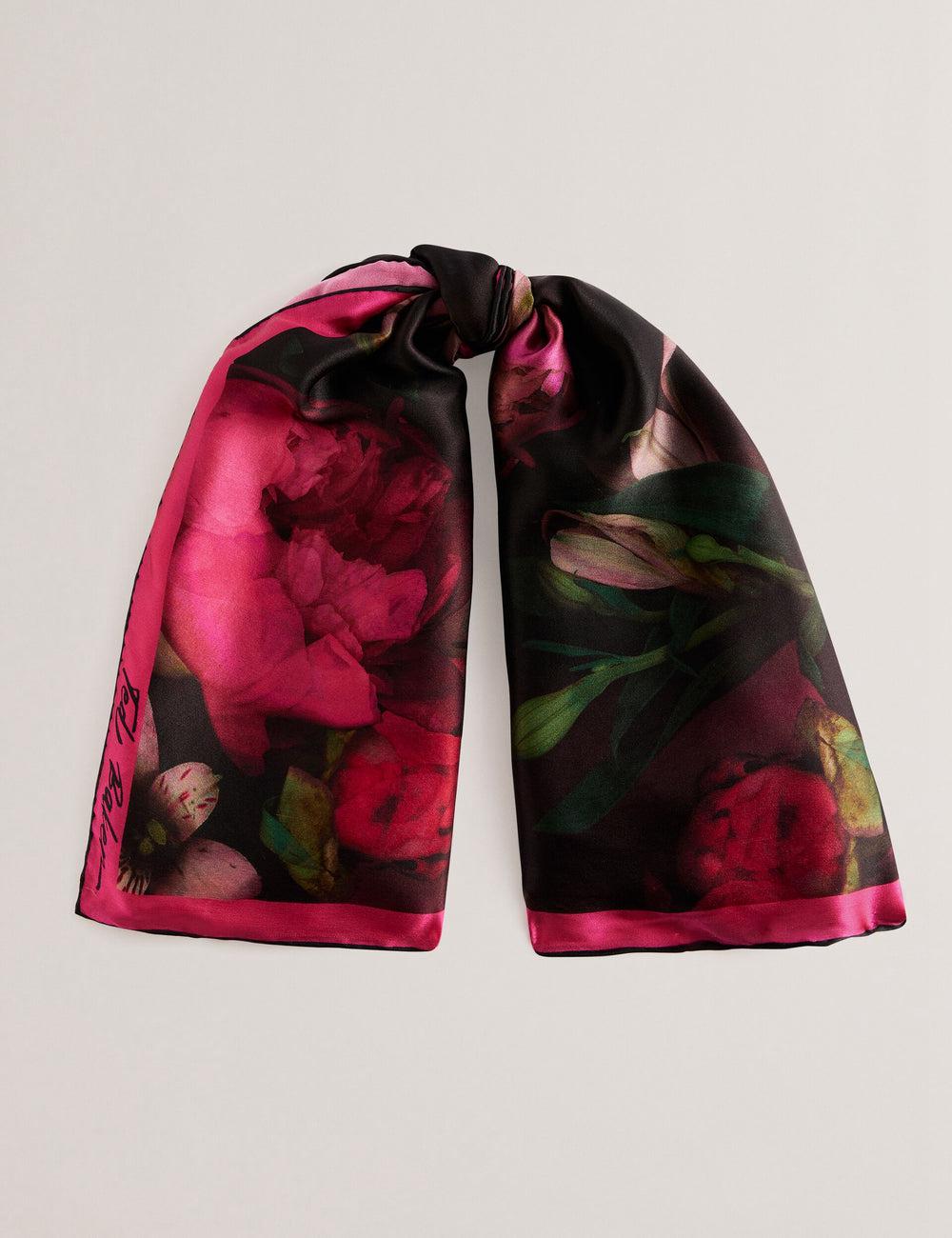 Black Ted Baker LEEEAA - Printed Silk Satin Square Women Scarves | Ireland  2068-KIDCG