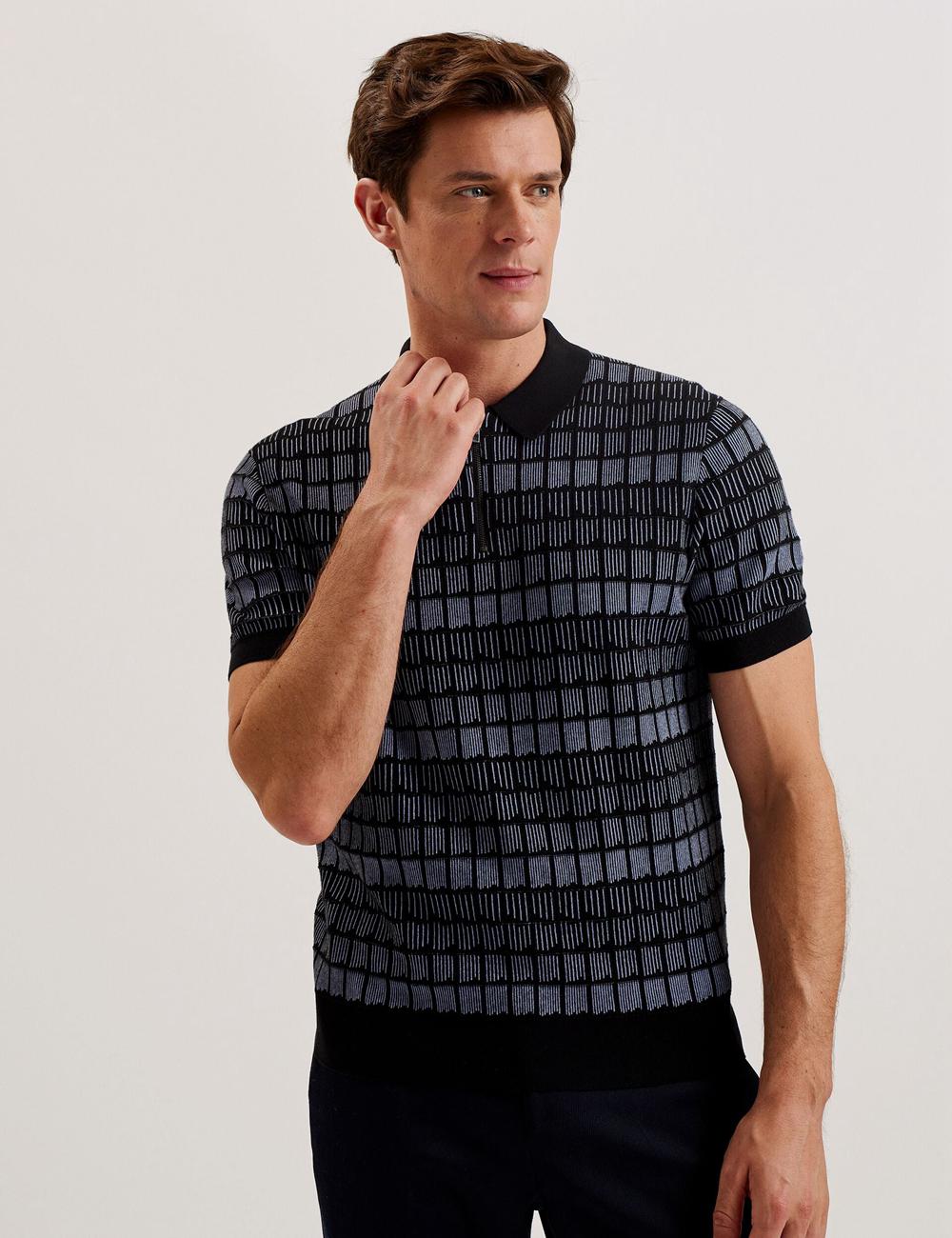 Black Ted Baker LEVERS - Ombre Jacquard Zip Neck Men Polos Shirts | Ireland  1834-KSTBD