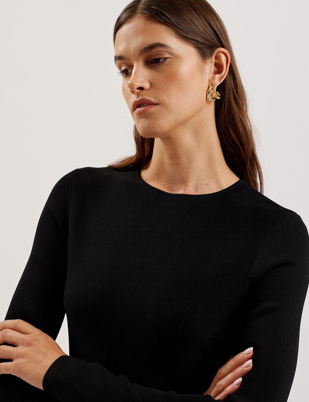 Black Ted Baker LOISSS - Flounce Hem Long Sleeve Knitted Women Mini Dresses | Ireland  5867-RWSHU