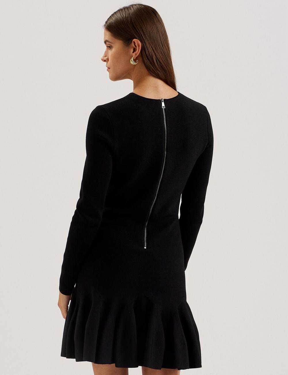 Black Ted Baker LOISSS - Flounce Hem Long Sleeve Knitted Women Mini Dresses | Ireland  5867-RWSHU