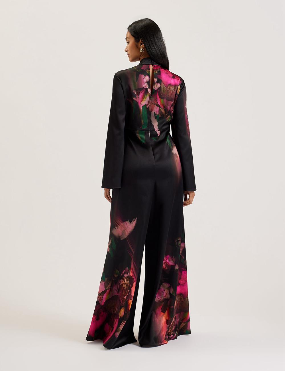 Black Ted Baker LOUSIOS - Printed Neck Wide Leg Women Jumpsuits | Ireland  7683-XMRHT