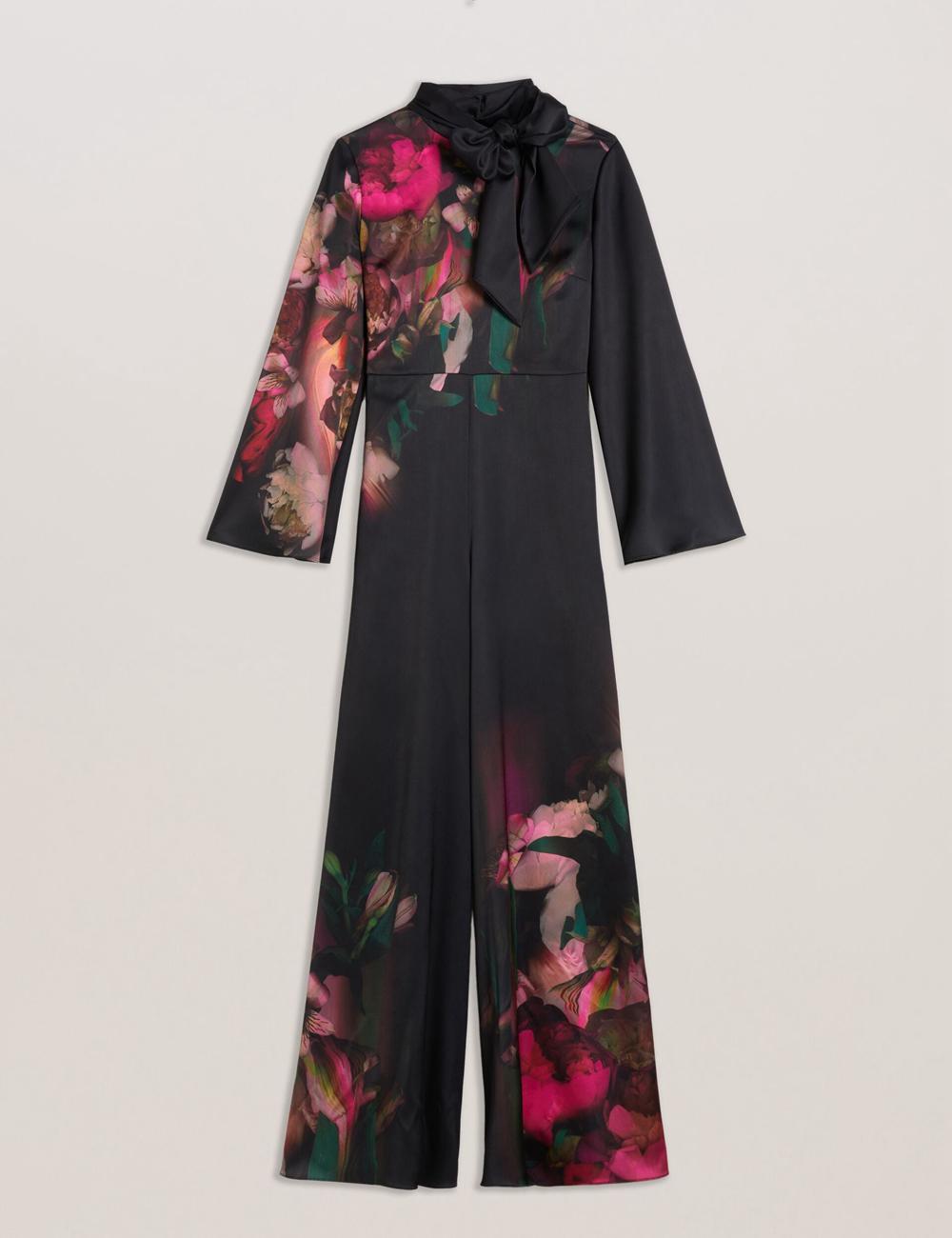 Black Ted Baker LOUSIOS - Printed Neck Wide Leg Women Jumpsuits | Ireland  7683-XMRHT