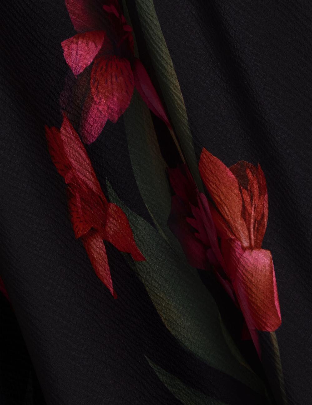 Black Ted Baker LUCERN - Floral Satin Off Shoulder Bias Women Midi Dresses | Ireland  6082-AWQCX