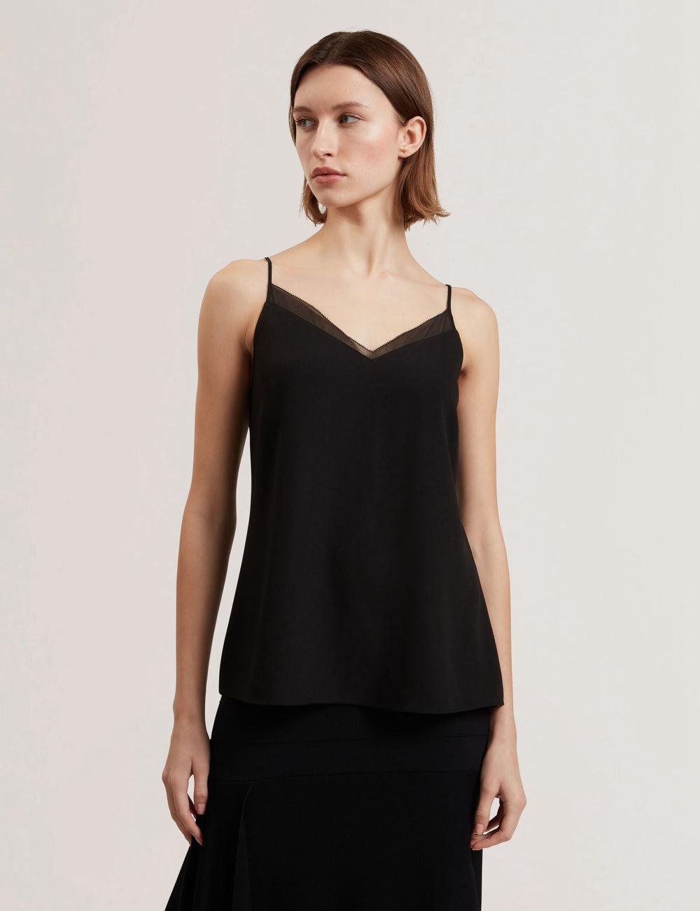 Black Ted Baker LULEA - Chiffon Detail V-Neck Strappy Cami Women Tops | Ireland  8321-GPUMF