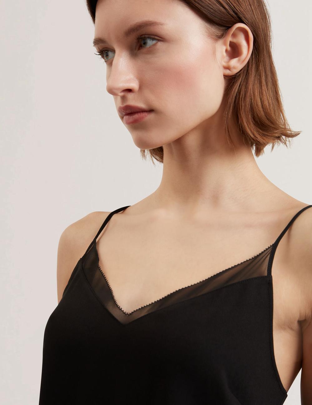 Black Ted Baker LULEA - Chiffon Detail V-Neck Strappy Cami Women Tops | Ireland  8321-GPUMF