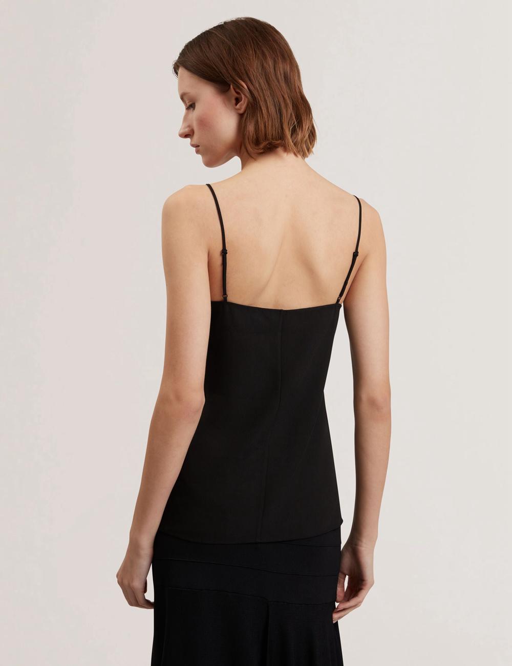 Black Ted Baker LULEA - Chiffon Detail V-Neck Strappy Cami Women Tops | Ireland  8321-GPUMF