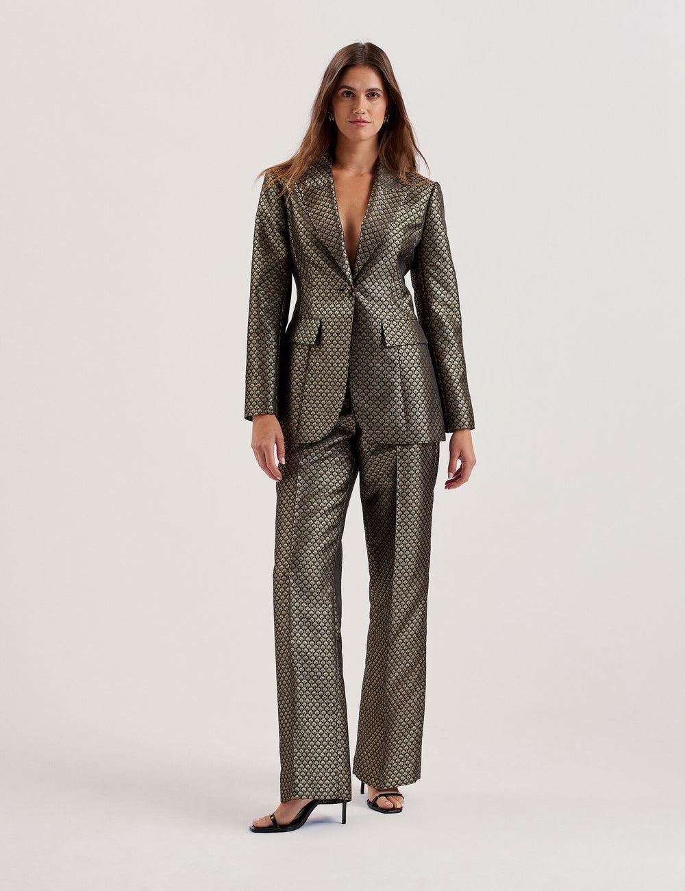 Black Ted Baker MANGUT - Metallic Jacquard Wide Leg Tailored Women Trousers | Ireland  9824-KOTMY