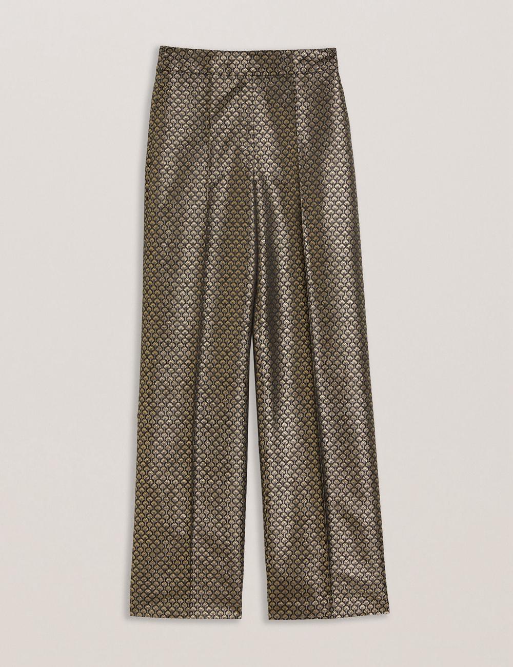 Black Ted Baker MANGUT - Metallic Jacquard Wide Leg Tailored Women Trousers | Ireland  9824-KOTMY