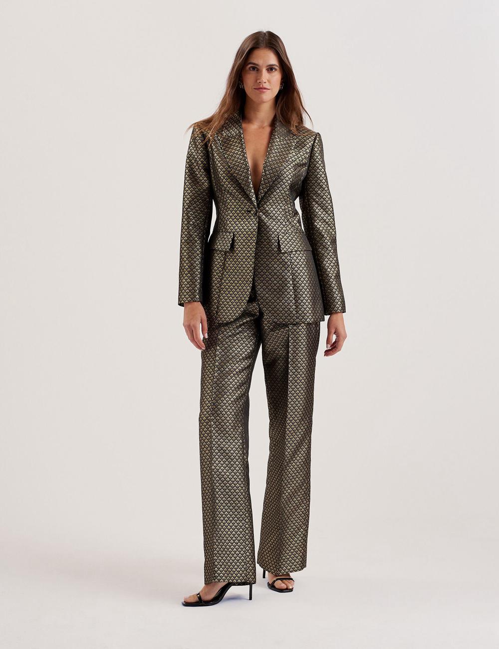 Black Ted Baker MANGUT - Metallic Jacquard Wide Leg Tailored Women Trousers | Ireland  9824-KOTMY