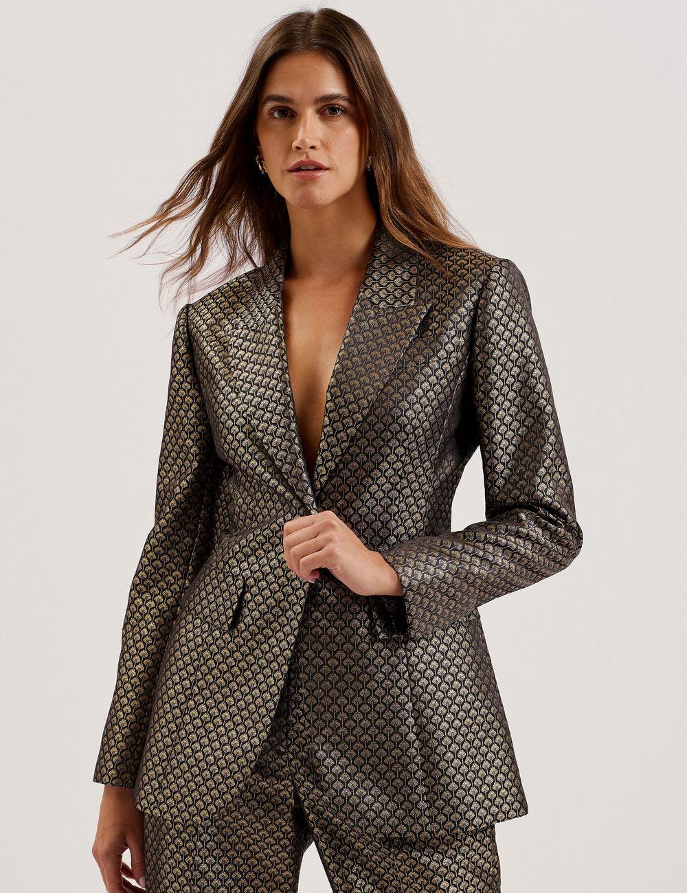 Black Ted Baker MANGU - Tailored Metallic Jacquard Fitted Women Blazers | Ireland  1258-ZMDXT