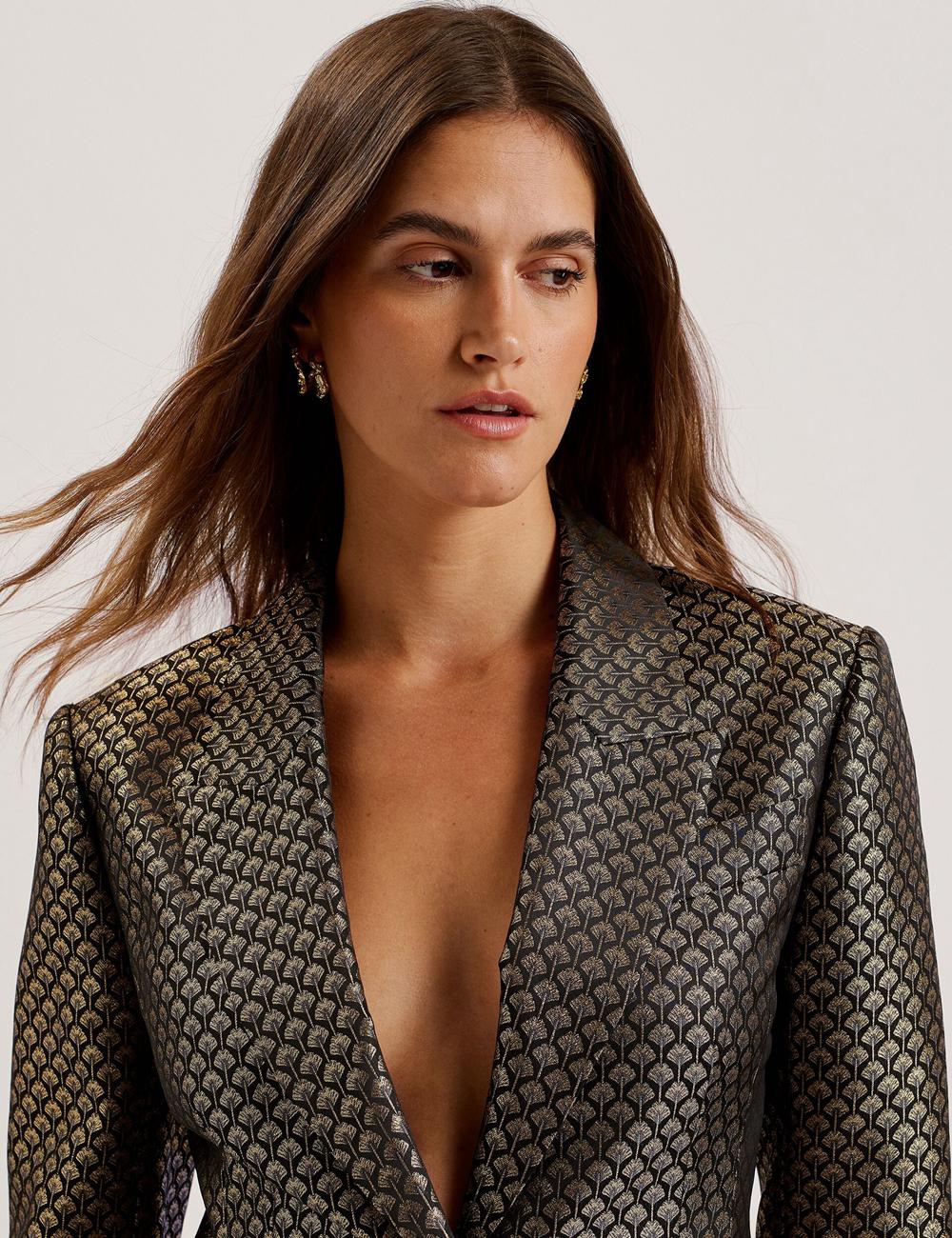 Black Ted Baker MANGU - Tailored Metallic Jacquard Fitted Women Blazers | Ireland  1258-ZMDXT