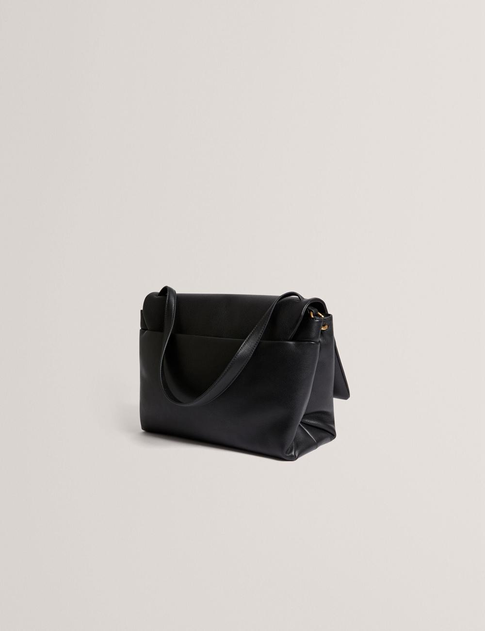 Black Ted Baker MARGOU - Padded Leather Large Fold Over Women Shoulder Bags | Ireland  9167-CHUOZ