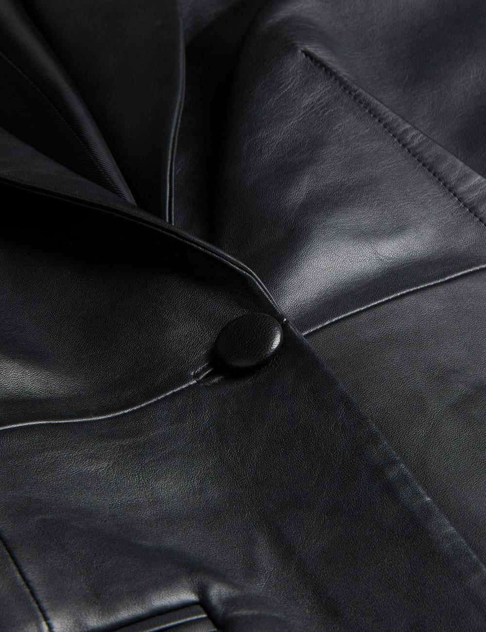Black Ted Baker MELLIIE - Longline Single Breasted Leather Women Blazers | Ireland  0217-QBIKZ