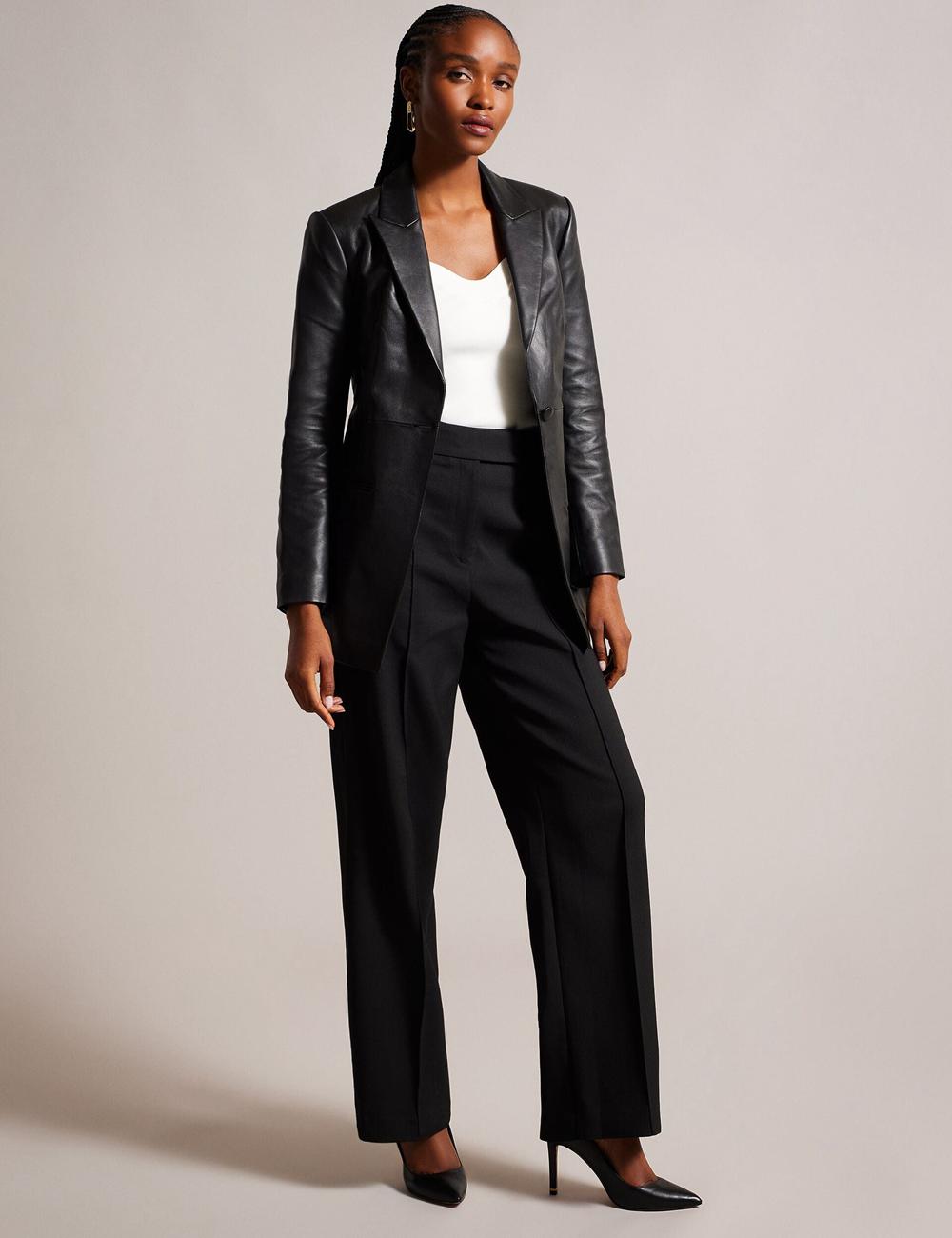 Black Ted Baker MELLIIE - Longline Single Breasted Leather Women Blazers | Ireland  0217-QBIKZ