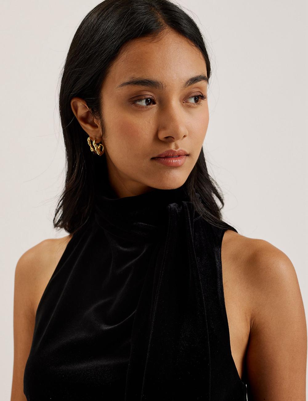 Black Ted Baker NALIAS - Velvet High Cowl Neck Sleeveless Women Tank Tops | Ireland  8921-MXERY