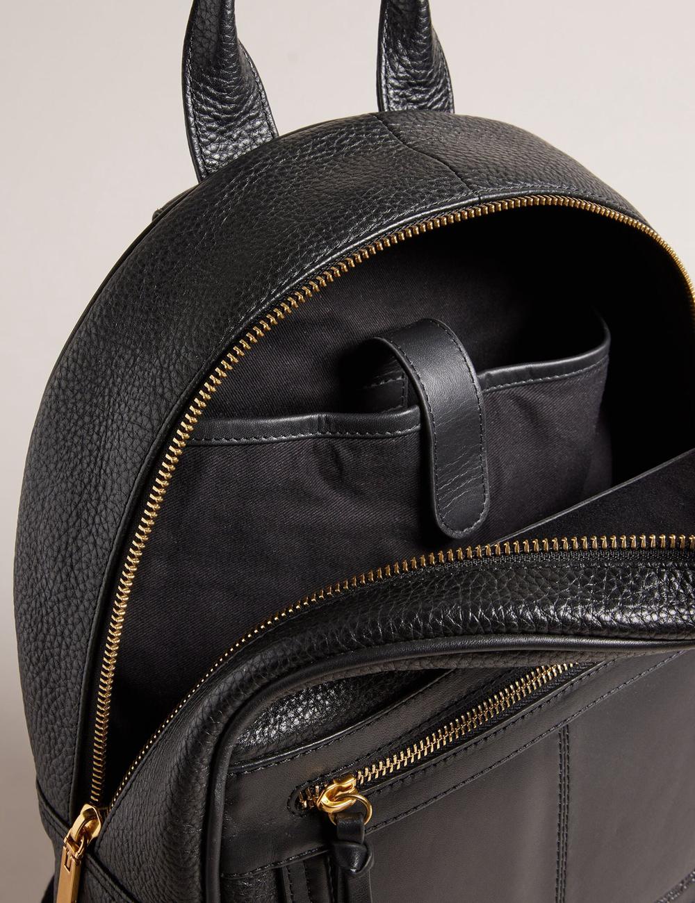 Black Ted Baker NISHAY - Leather Zip Pocket Laptop Women Backpacks | Ireland  0865-ILTUV