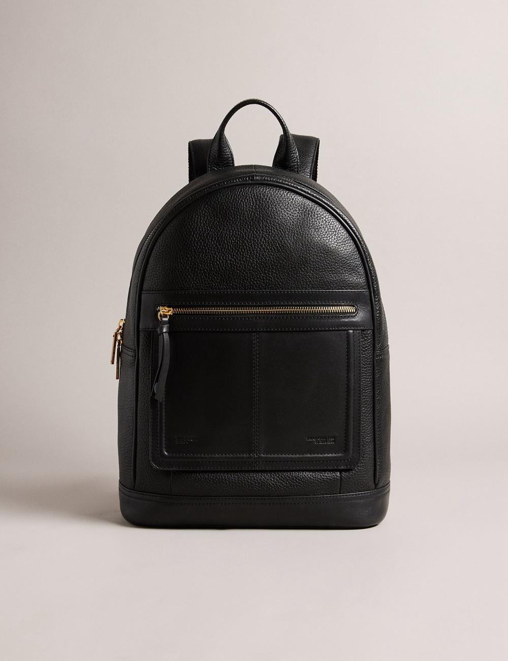 Black Ted Baker NISHAY - Leather Zip Pocket Laptop Women Backpacks | Ireland  0865-ILTUV