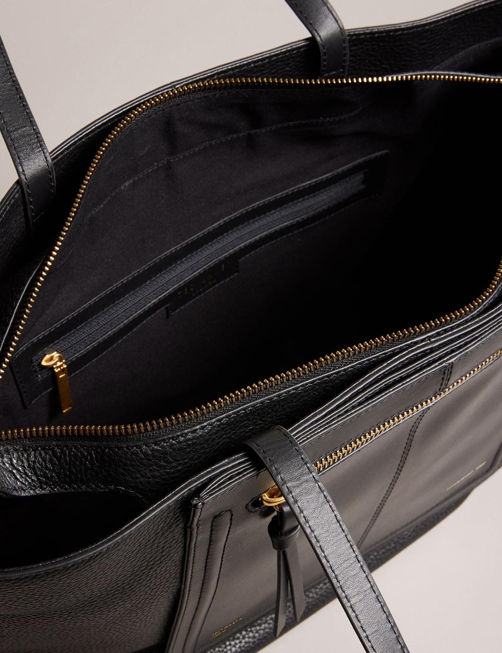 Black Ted Baker NISH - Wide Leather Shopper With Zip Pocket Women Shopper Bags | Ireland  6273-IRWJU