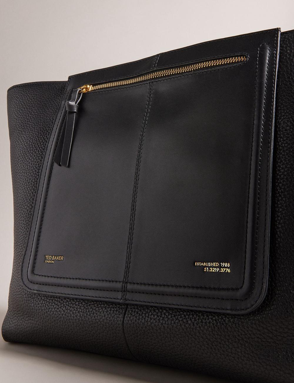Black Ted Baker NISH - Wide Leather Shopper With Zip Pocket Women Shopper Bags | Ireland  6273-IRWJU