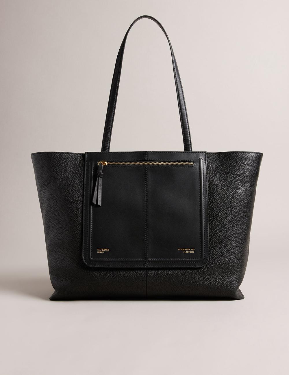 Black Ted Baker NISH - Wide Leather Shopper With Zip Pocket Women Shopper Bags | Ireland  6273-IRWJU