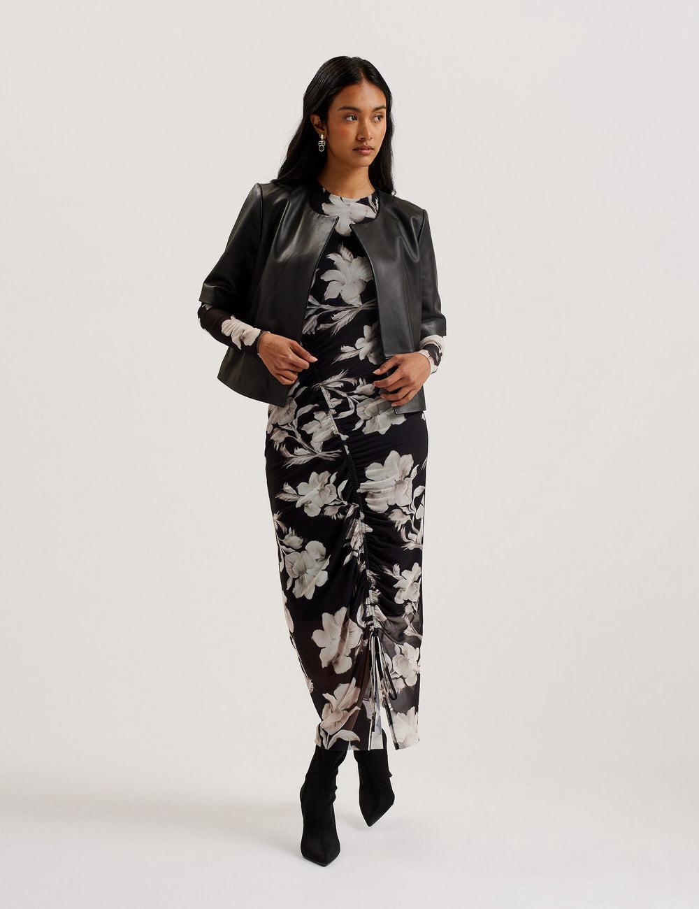 Black Ted Baker OBINO - Cropped Sleeve Open Leather Women Jackets | Ireland  9528-HGWJT