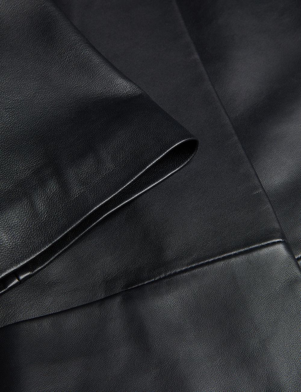 Black Ted Baker OBINO - Cropped Sleeve Open Leather Women Jackets | Ireland  9528-HGWJT