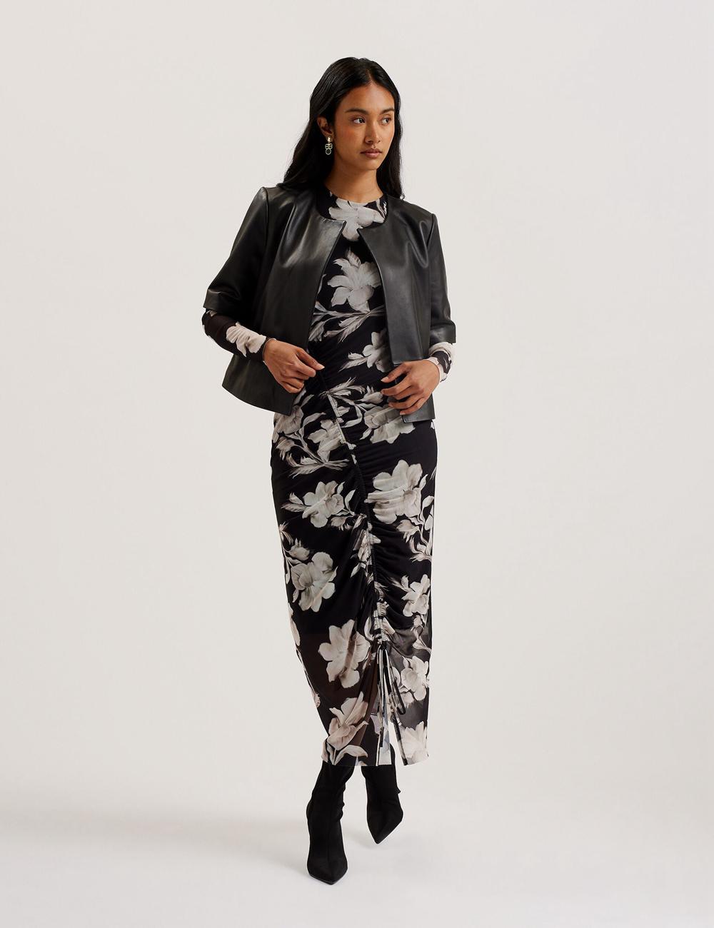Black Ted Baker OBINO - Cropped Sleeve Open Leather Women Jackets | Ireland  9528-HGWJT
