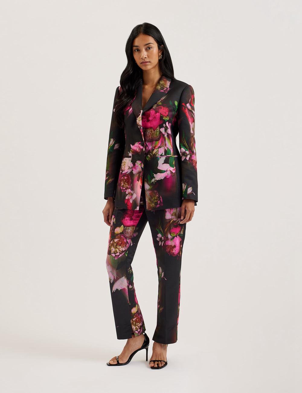 Black Ted Baker OKUNIT - Tapered Leg Floral Print Tailored Women Trousers | Ireland  3674-QCDLG