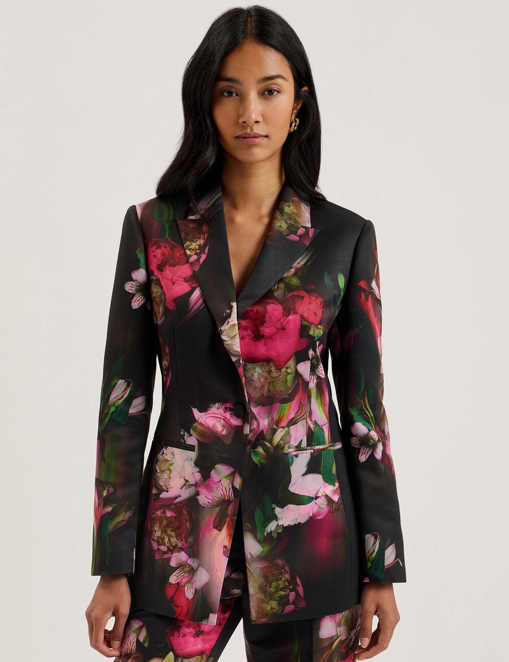 Black Ted Baker OKUNI - Fitted Floral Print Tailored Women Blazers | Ireland  2680-PJADB