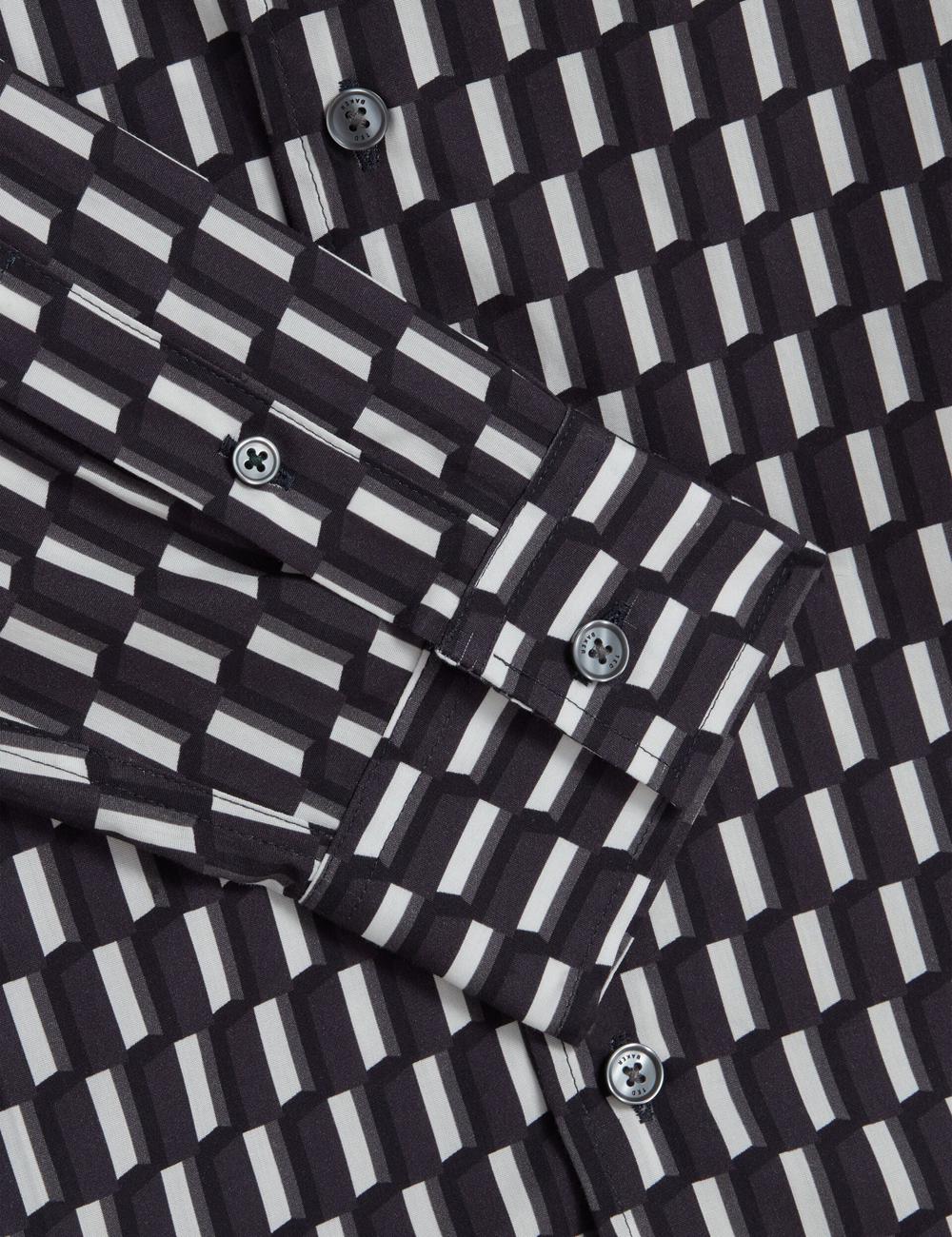 Black Ted Baker PEARSO - Geometric Stripe Long Sleeve Cotton Men Casual Shirts | Ireland  9726-OPBLC