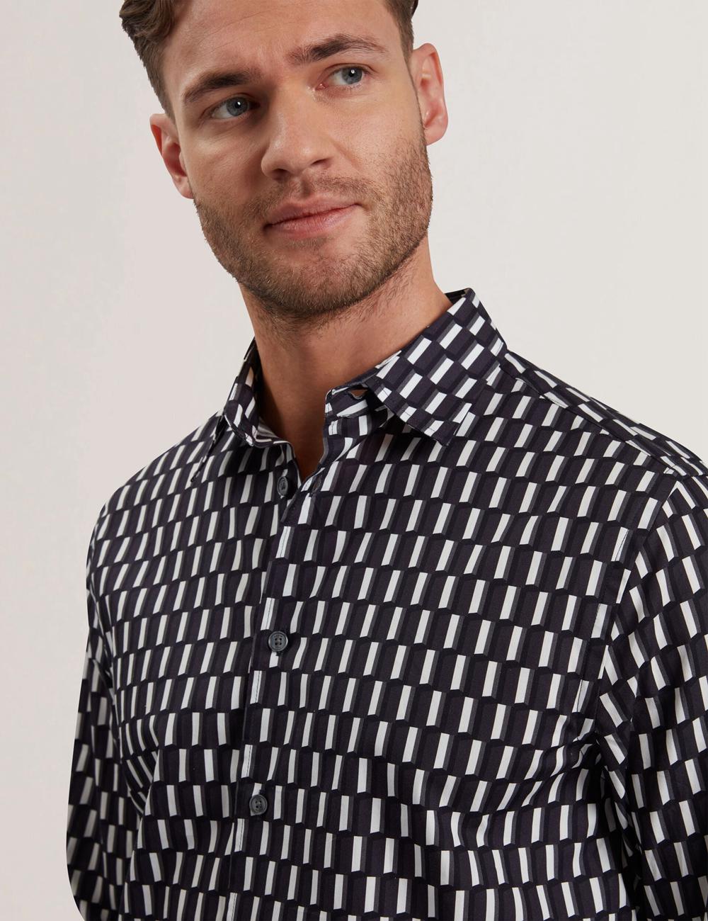 Black Ted Baker PEARSO - Geometric Stripe Long Sleeve Cotton Men Casual Shirts | Ireland  9726-OPBLC