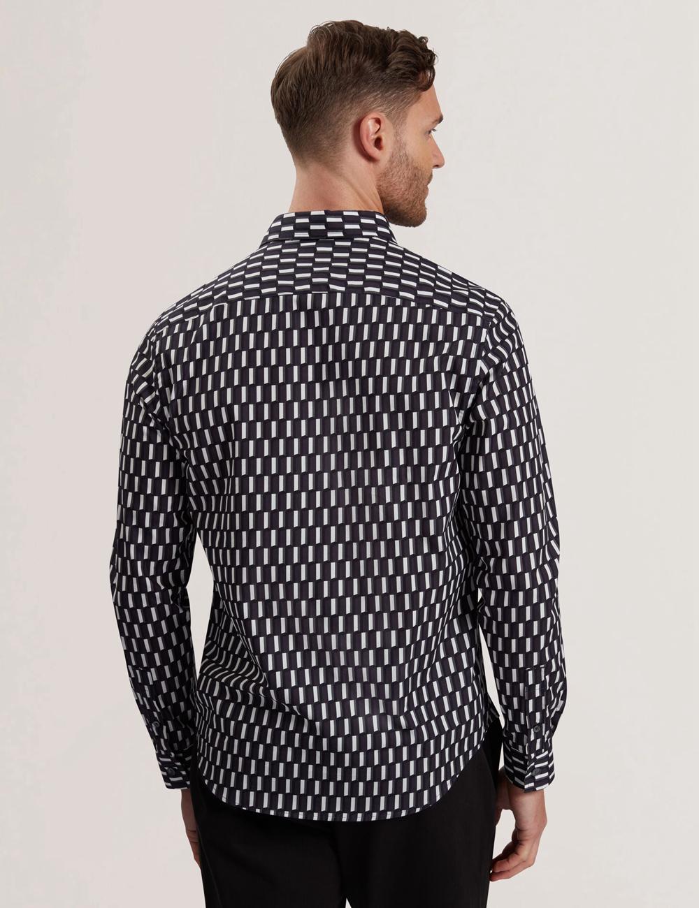 Black Ted Baker PEARSO - Geometric Stripe Long Sleeve Cotton Men Casual Shirts | Ireland  9726-OPBLC
