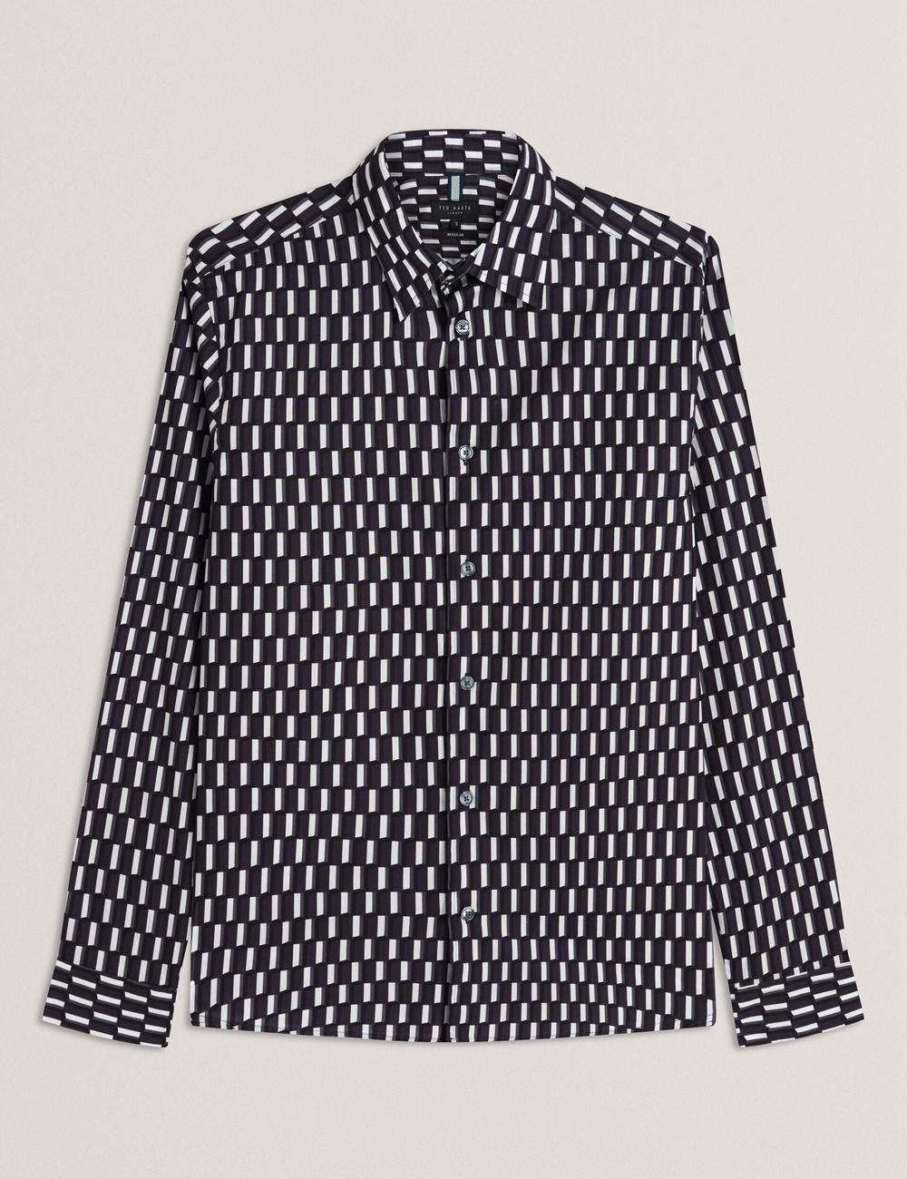 Black Ted Baker PEARSO - Geometric Stripe Long Sleeve Cotton Men Casual Shirts | Ireland  9726-OPBLC