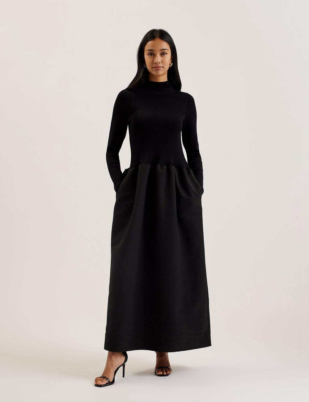 Black Ted Baker PYLIA - Structured With Knitted Bodice Women Maxi Dresses | Ireland  5473-DSFCO