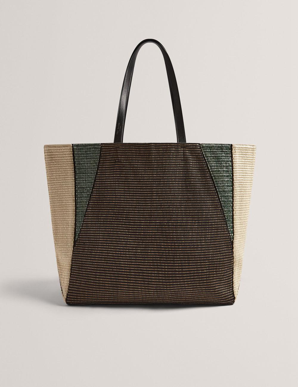 Black Ted Baker RAFIYA - Woven Colour Block Folding Shopper Women Shopper Bags | Ireland  0591-WMARP