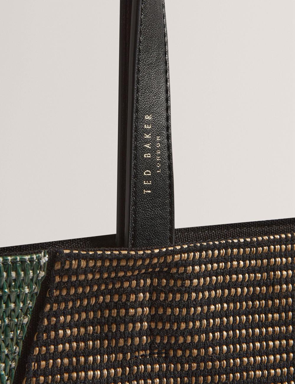 Black Ted Baker RAFIYA - Woven Colour Block Folding Shopper Women Shopper Bags | Ireland  0591-WMARP