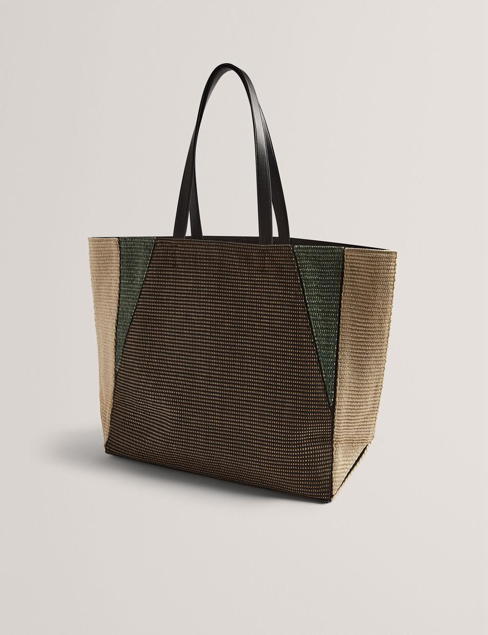 Black Ted Baker RAFIYA - Woven Colour Block Folding Shopper Women Shopper Bags | Ireland  0591-WMARP