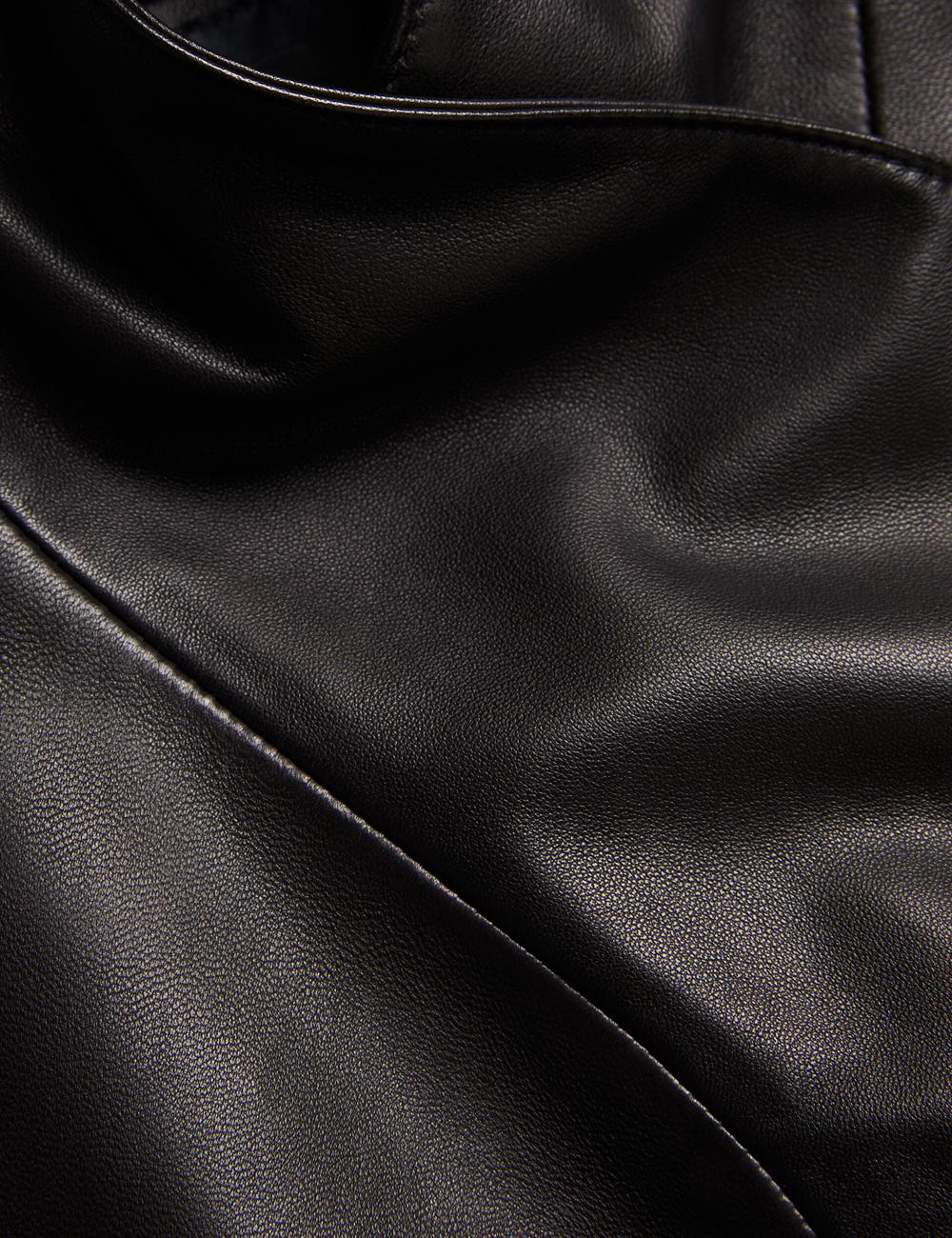 Black Ted Baker RIYOZE - Wrap Front Cropped Leather Women Jackets | Ireland  7352-BERVI
