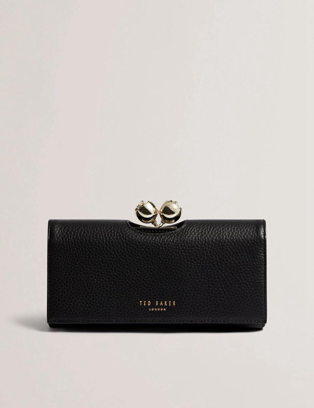 Black Ted Baker ROOSALI - Rose Clasp Large Bifold Leather Women Purses | Ireland  8190-IMPJB