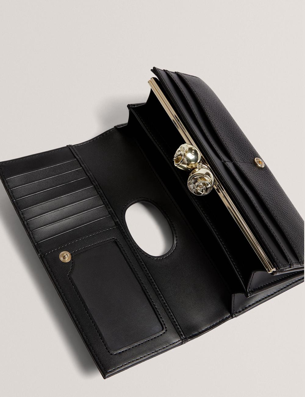 Black Ted Baker ROOSALI - Rose Clasp Large Bifold Leather Women Purses | Ireland  8190-IMPJB