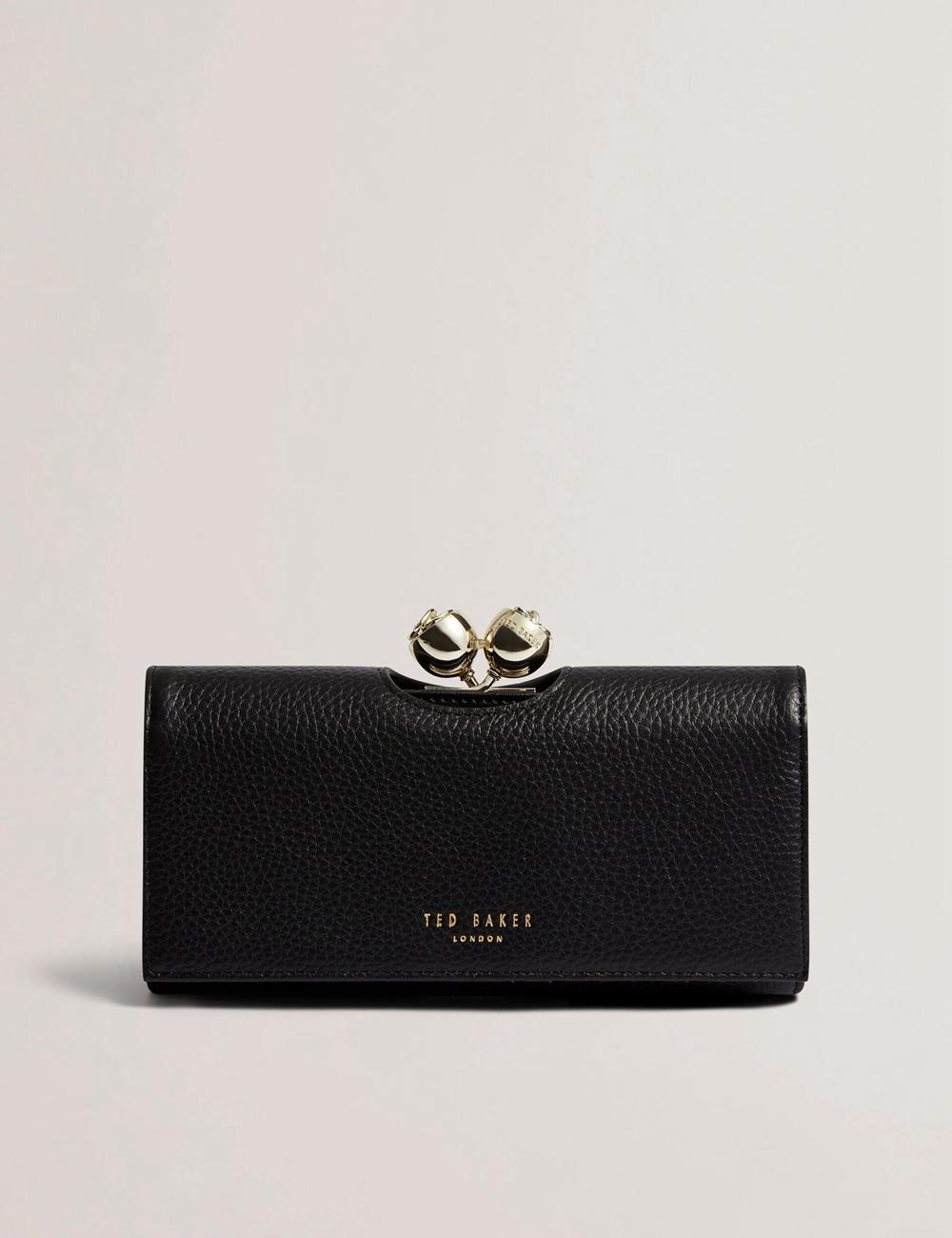 Black Ted Baker ROOSALI - Rose Clasp Large Bifold Leather Women Purses | Ireland  8190-IMPJB