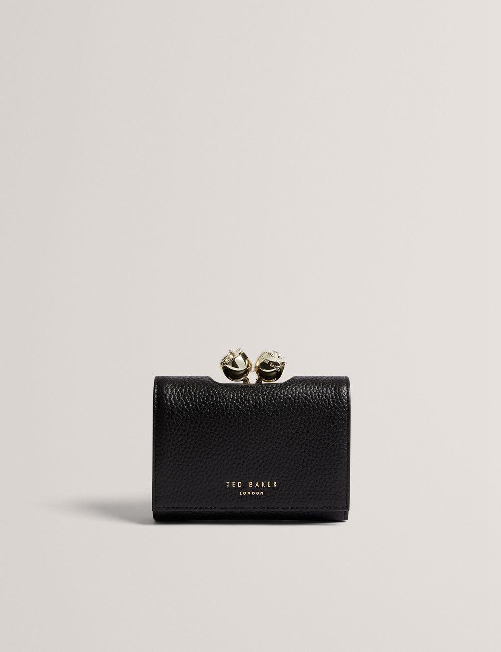 Black Ted Baker ROOSA - Rose Clasp Small Trifold Leather Women Purses | Ireland  3759-CPXNR