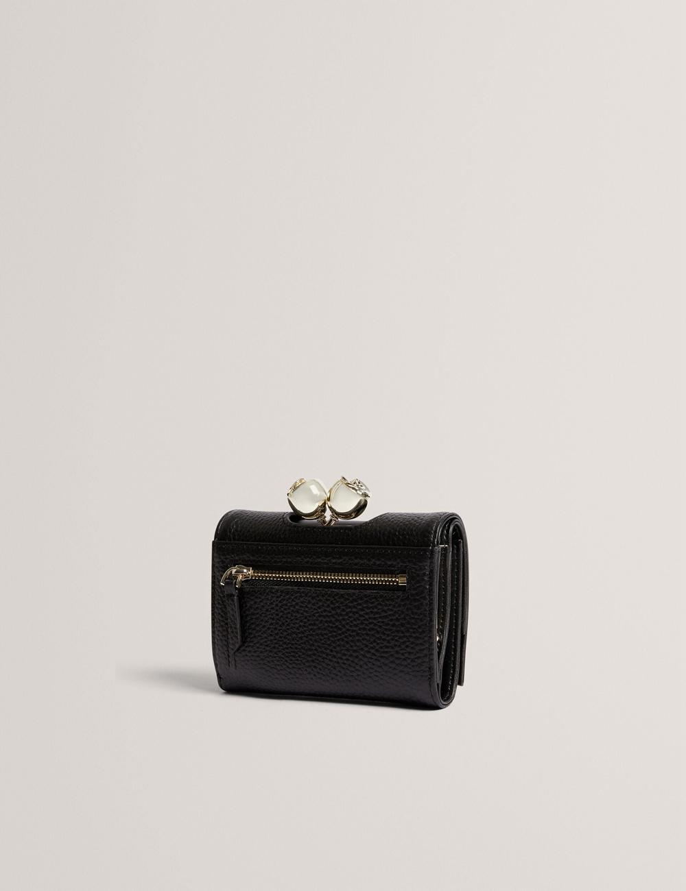 Black Ted Baker ROOSA - Rose Clasp Small Trifold Leather Women Purses | Ireland  3759-CPXNR