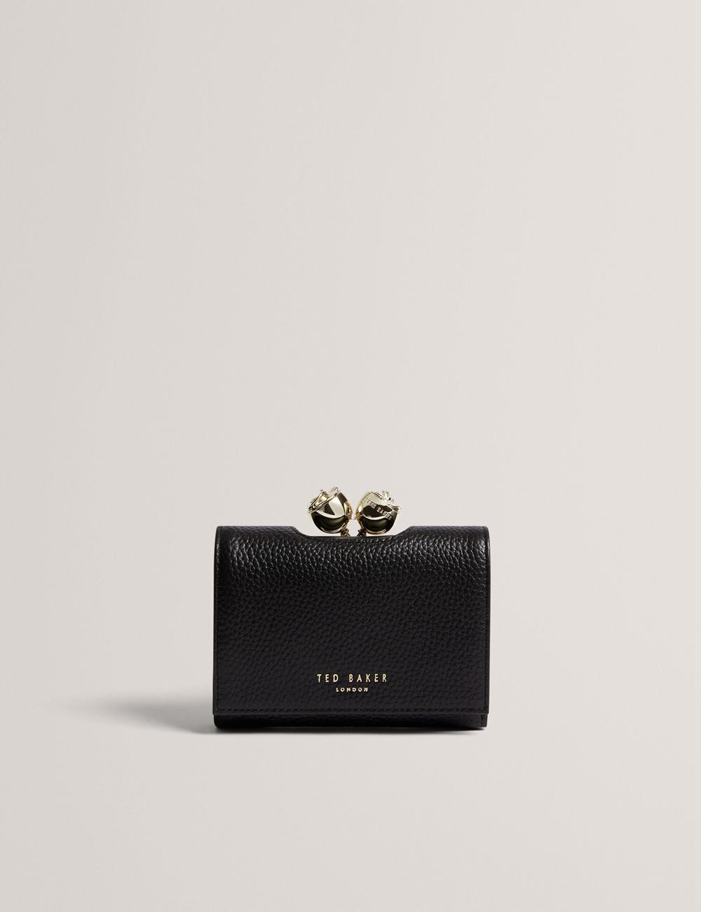 Black Ted Baker ROOSA - Rose Clasp Small Trifold Leather Women Purses | Ireland  3759-CPXNR
