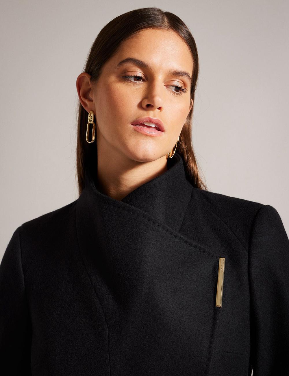 Black Ted Baker ROSESS - Short Belted Wool Wrap Coat Women Jackets | Ireland  7891-DYEQA